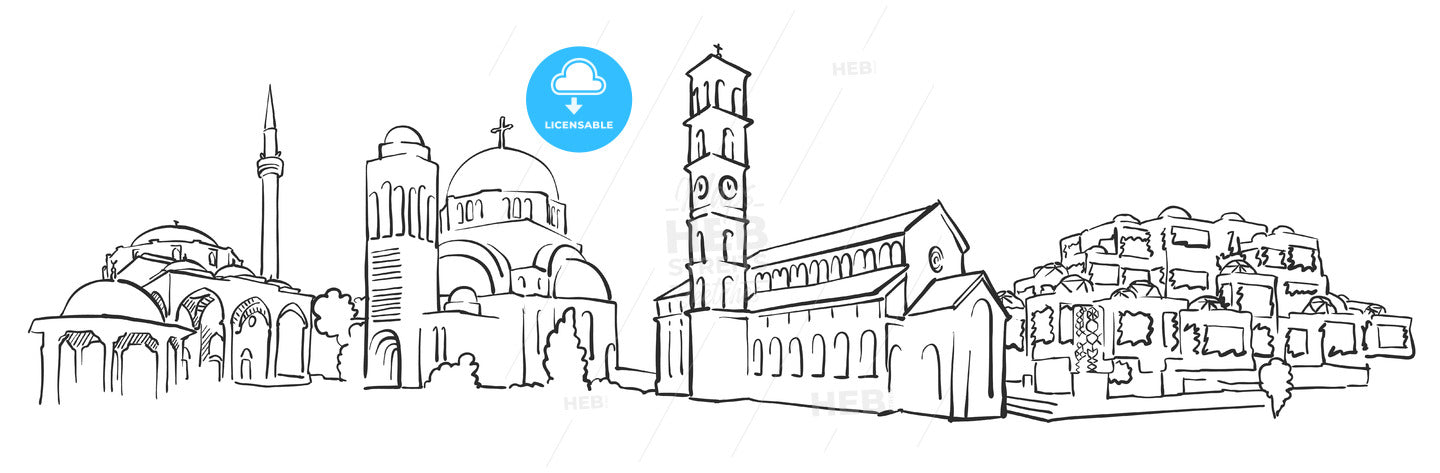 Pristina Kosovo Panorama Sketch – instant download