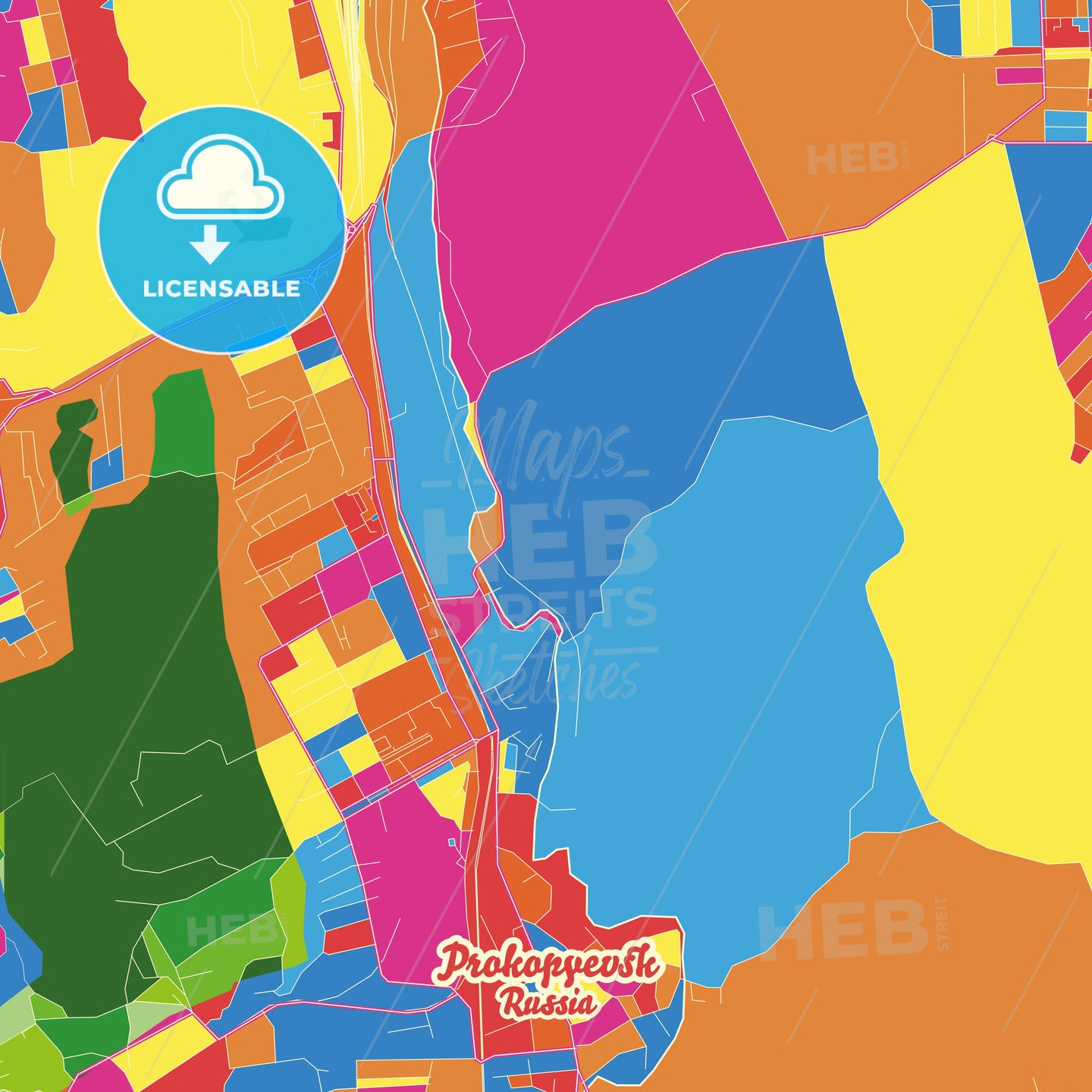 Prokopyevsk, Russia Crazy Colorful Street Map Poster Template - HEBSTREITS Sketches