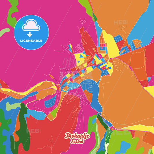 Prokuplje, Serbia Crazy Colorful Street Map Poster Template - HEBSTREITS Sketches