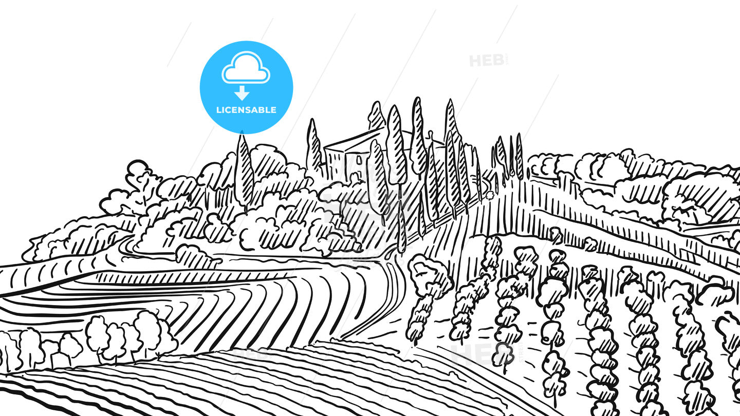 Provence Landscape Apple Plant and Vineyard – instant download