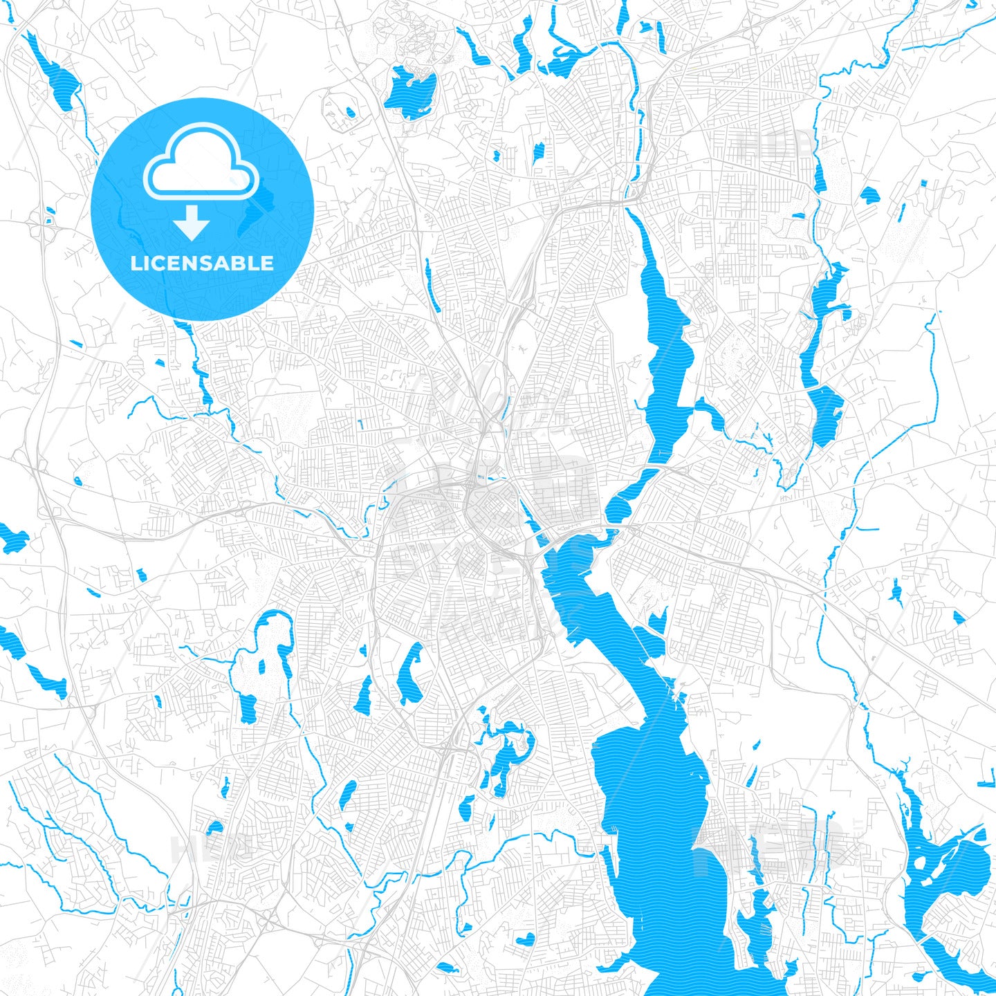Providence, Rhode Island, United States, PDF vector map with water in focus