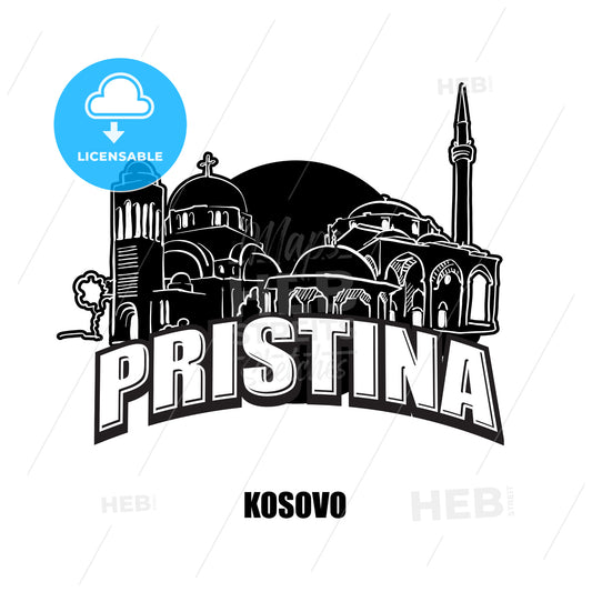 Prstina, Kosovo, black and white logo – instant download