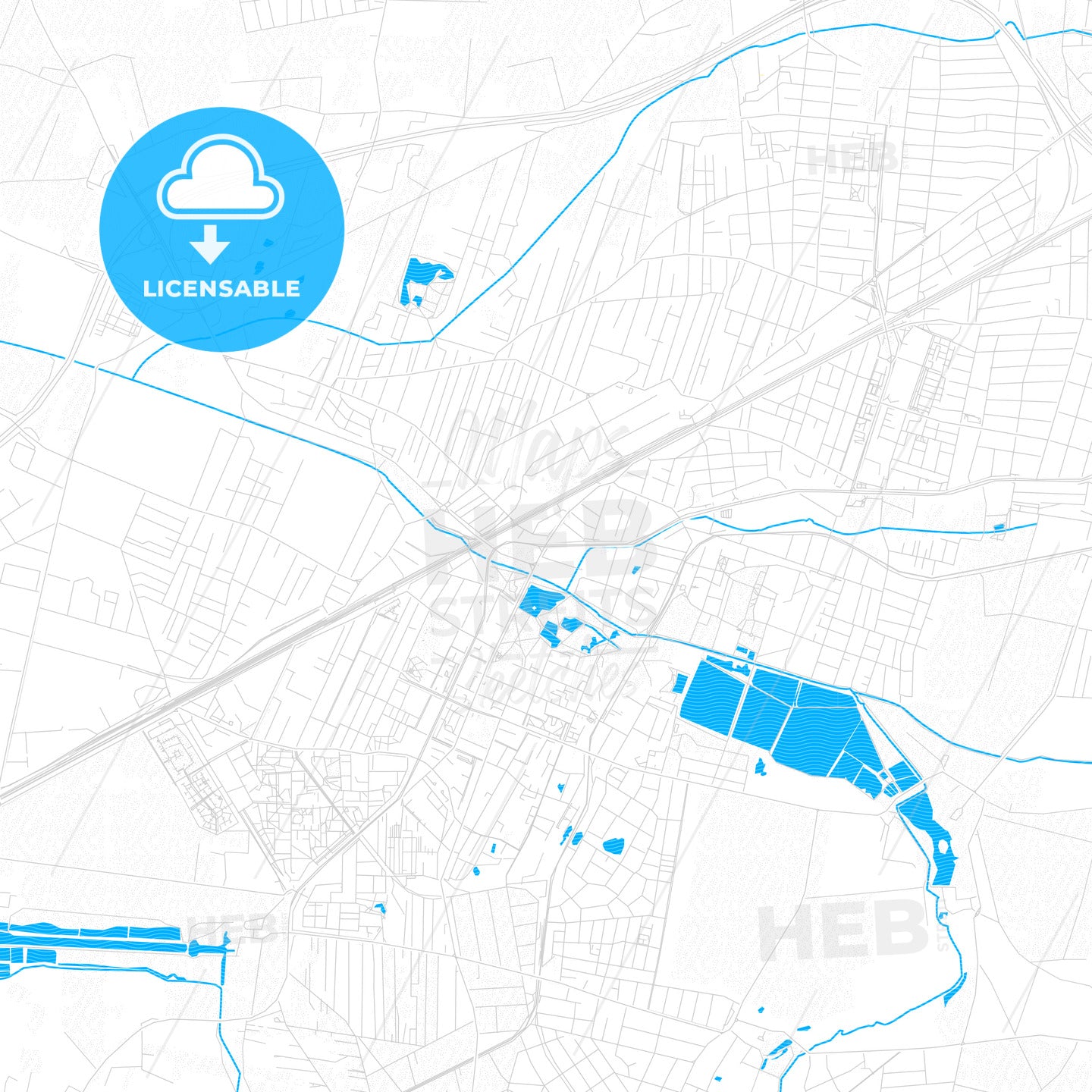 Pruszków, Poland PDF vector map with water in focus