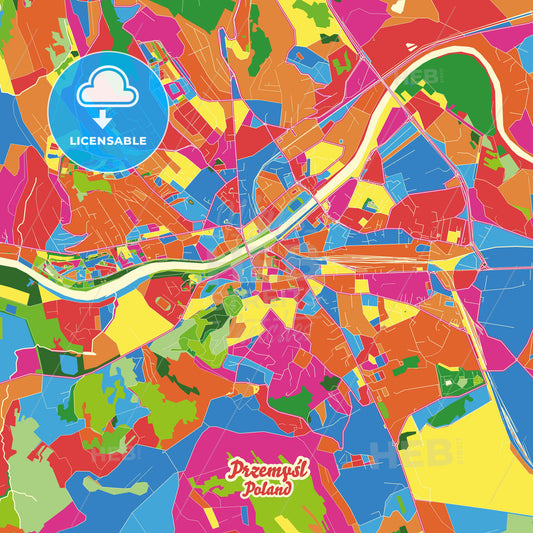 Przemyśl, Poland Crazy Colorful Street Map Poster Template - HEBSTREITS Sketches