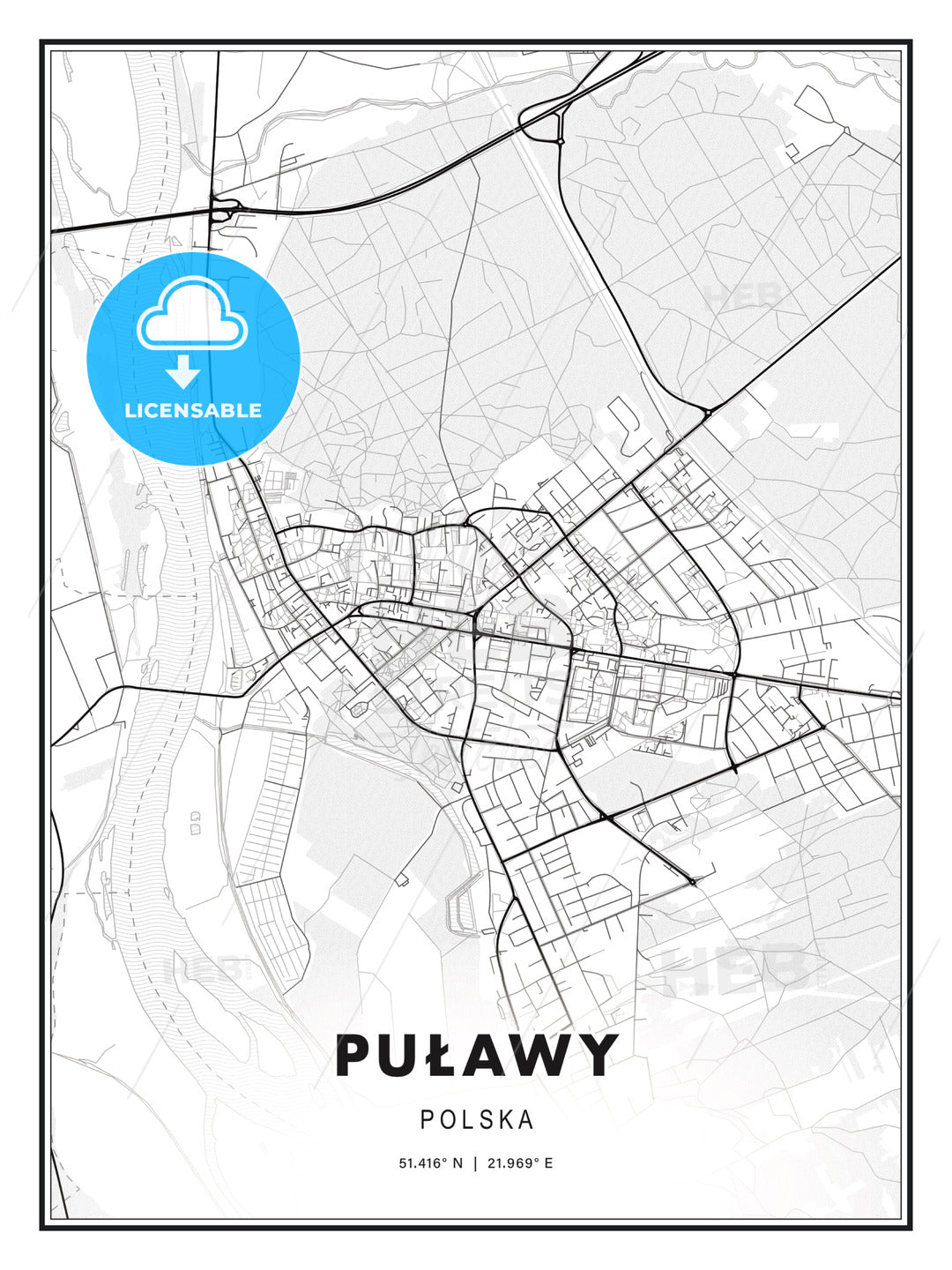 Puławy, Poland, Modern Print Template in Various Formats - HEBSTREITS Sketches