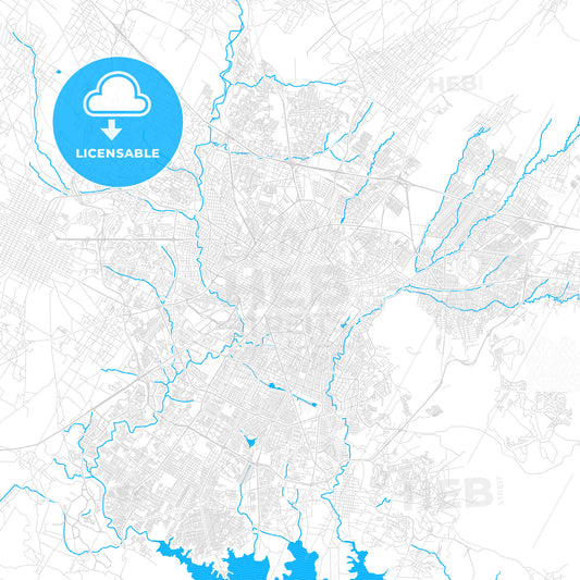 Puebla, Mexico PDF vector map with water in focus