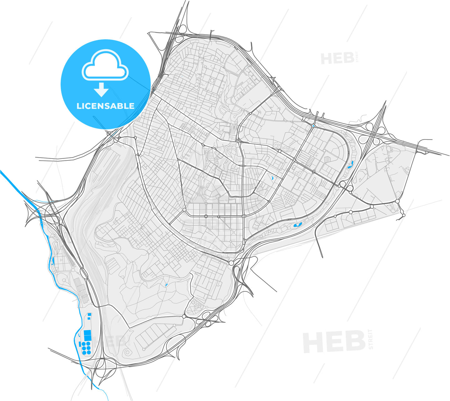 Puente de Vallecas, Madrid, Spain, high quality vector map