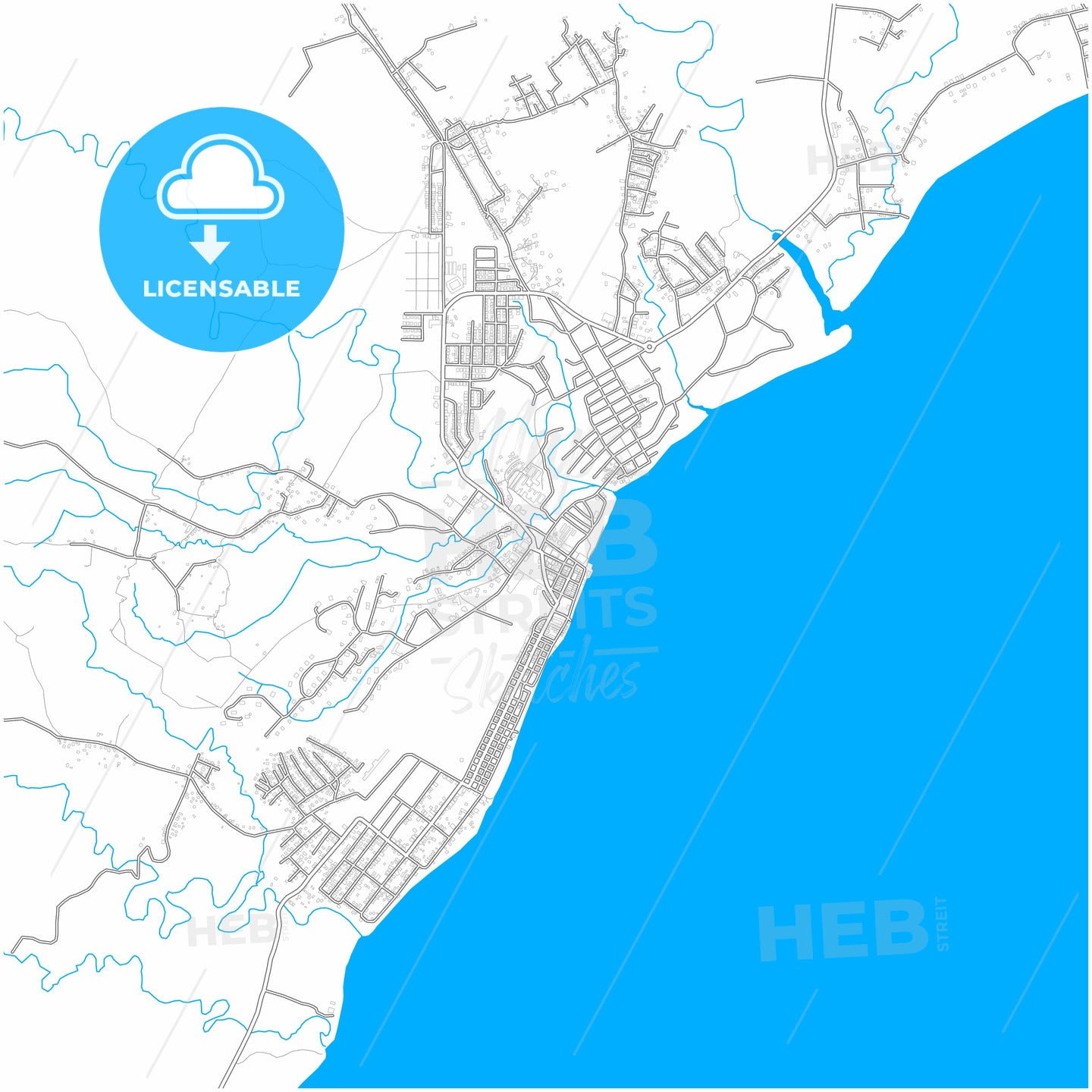 Puerto Armuelles, Chiriquí, Panama, city map with high quality roads.