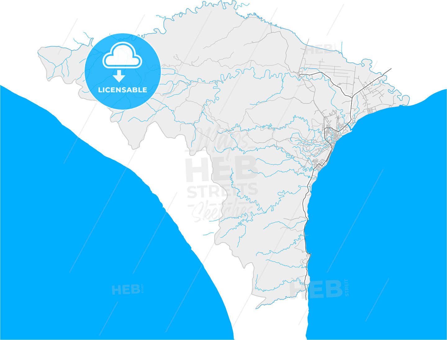 Puerto Armuelles, Chiriquí, Panama, high quality vector map