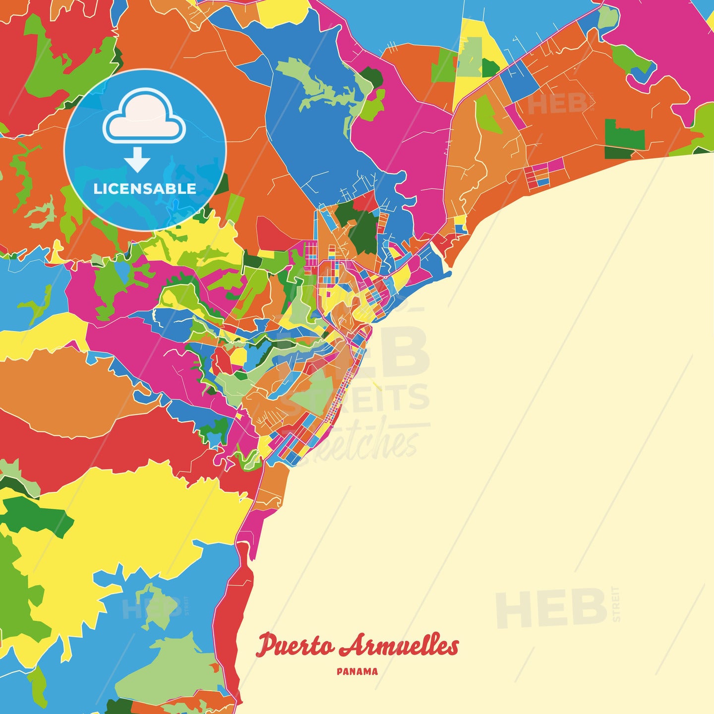 Puerto Armuelles, Panama Crazy Colorful Street Map Poster Template - HEBSTREITS Sketches