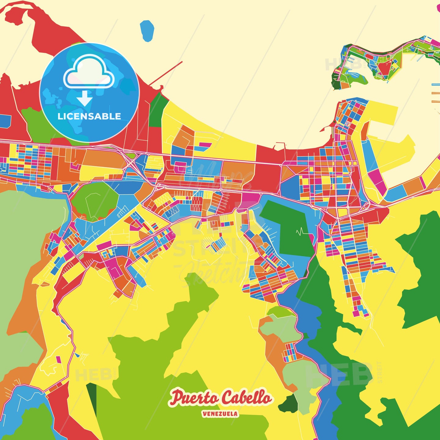 Puerto Cabello, Venezuela Crazy Colorful Street Map Poster Template - HEBSTREITS Sketches