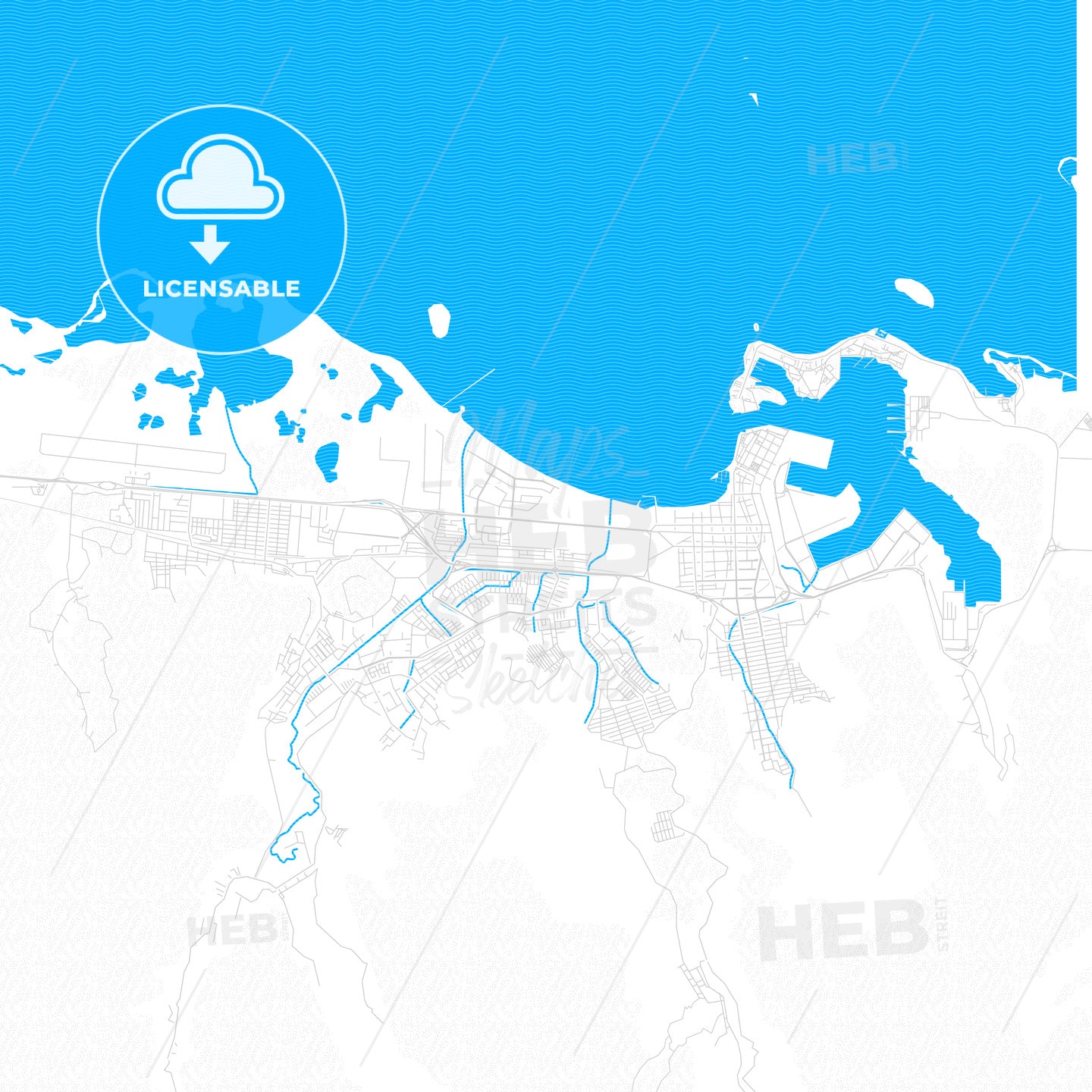 Puerto Cabello, Venezuela PDF vector map with water in focus