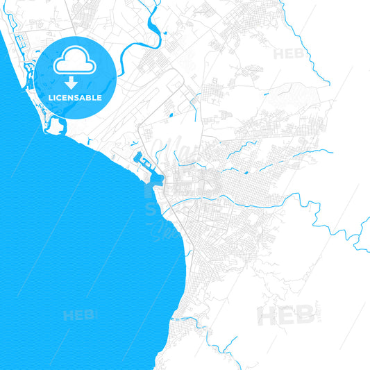Puerto Vallarta, Mexico PDF vector map with water in focus