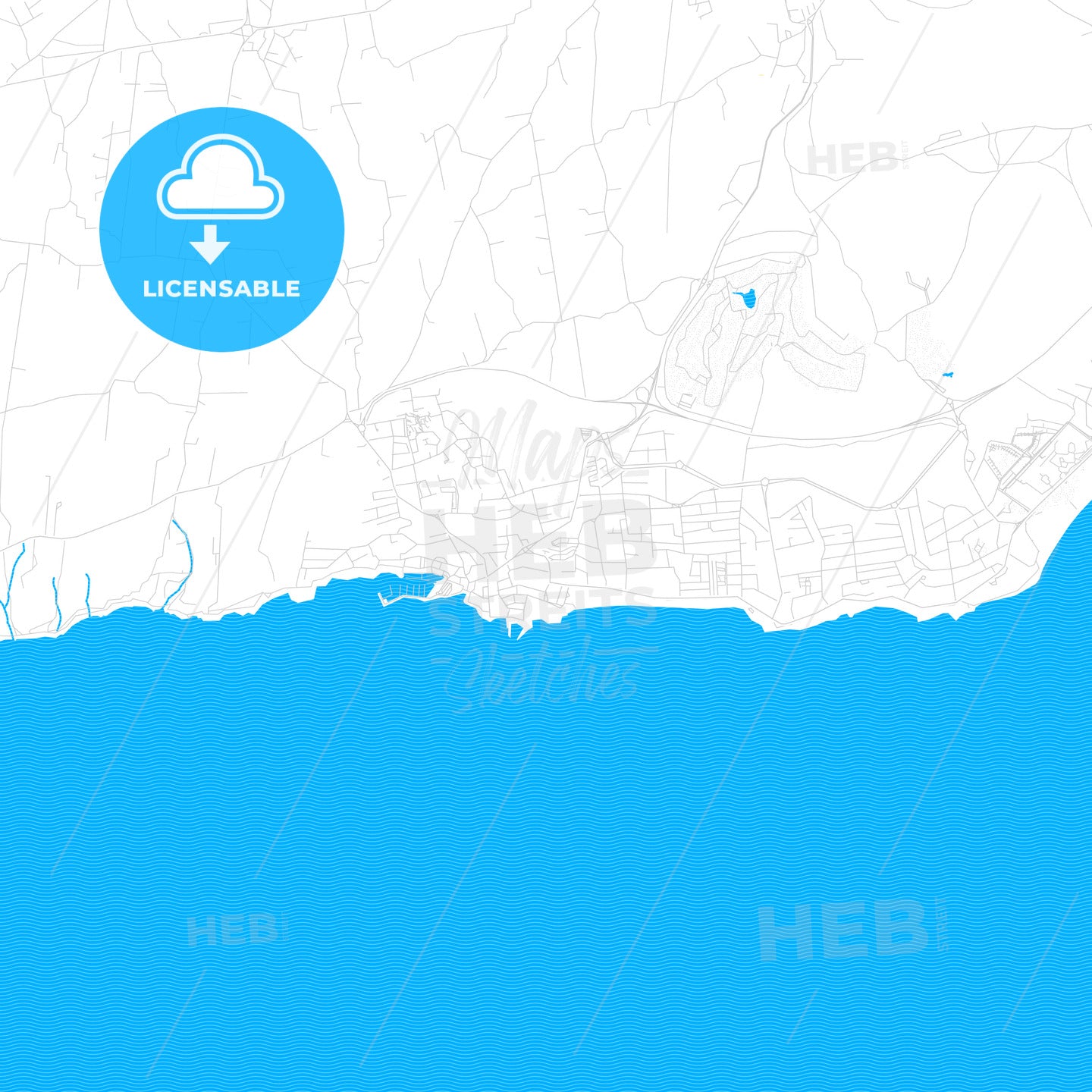 Puerto del Carmen, Spain PDF vector map with water in focus