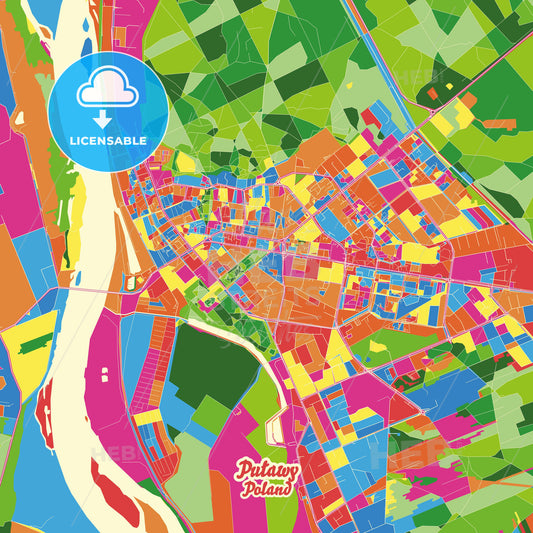 Puławy, Poland Crazy Colorful Street Map Poster Template - HEBSTREITS Sketches