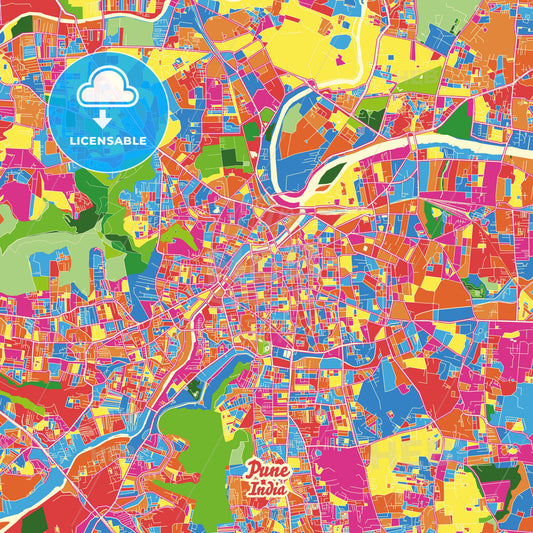 Pune, India Crazy Colorful Street Map Poster Template - HEBSTREITS Sketches