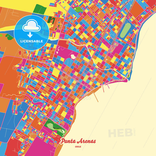 Punta Arenas, Chile Crazy Colorful Street Map Poster Template - HEBSTREITS Sketches