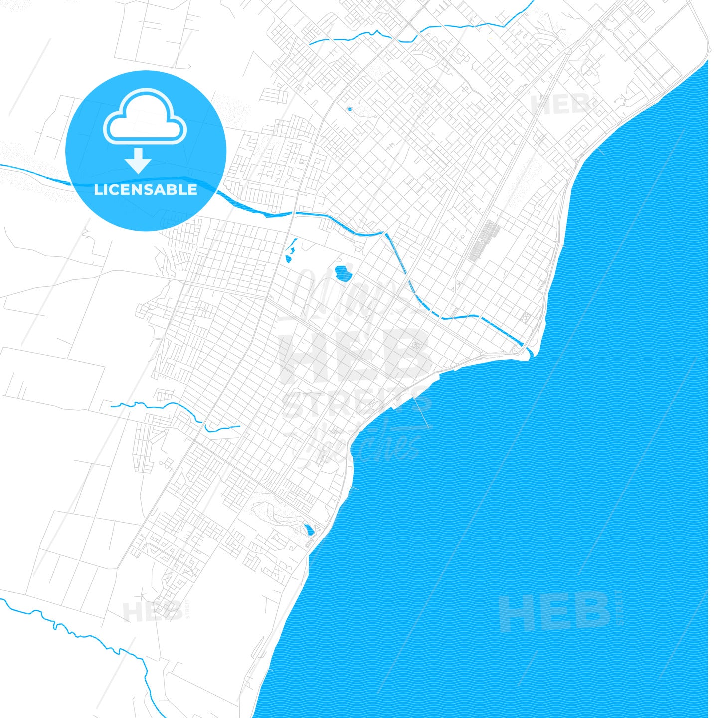 Punta Arenas, Chile PDF vector map with water in focus