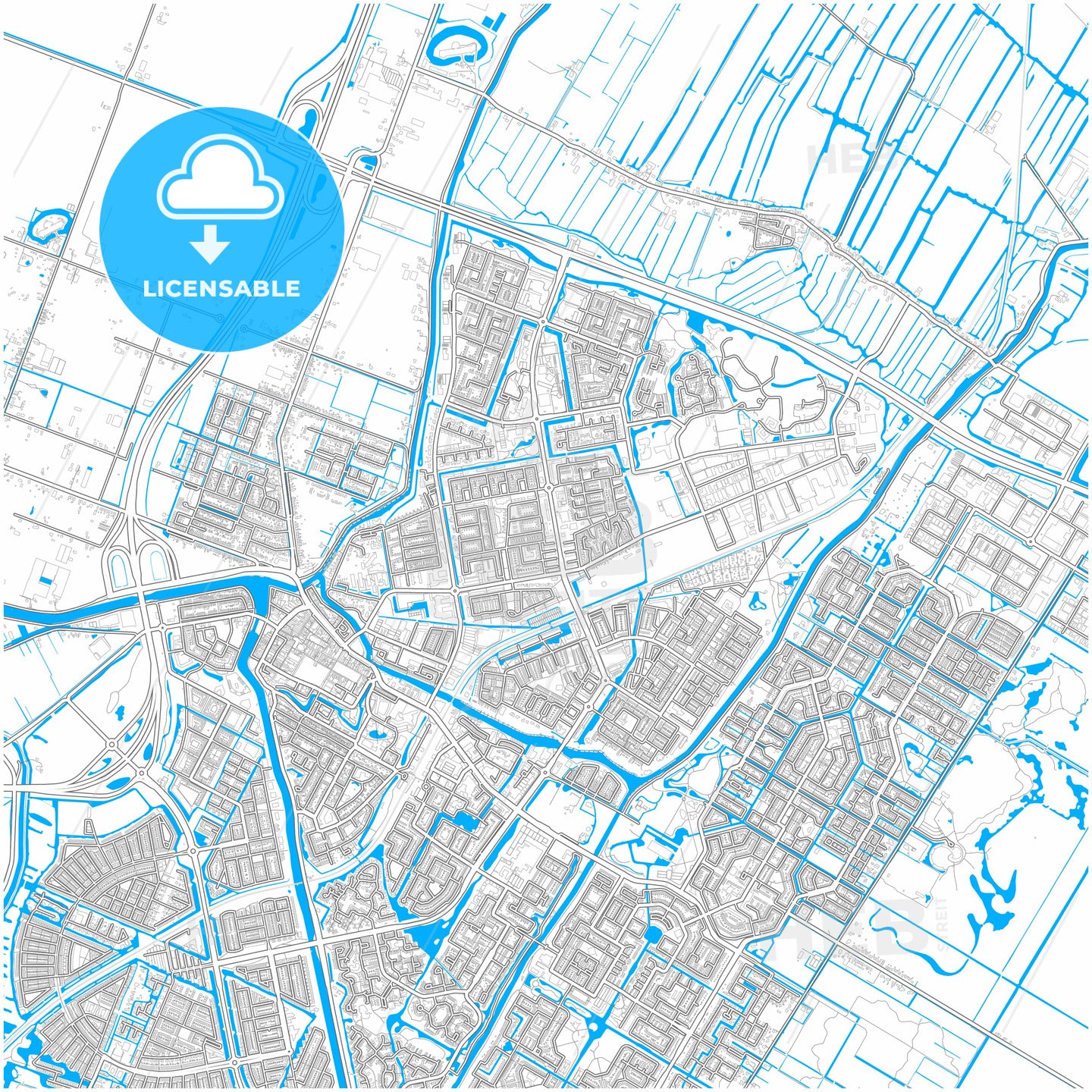 Purmerend, North Holland, Netherlands, city map with high quality roads.