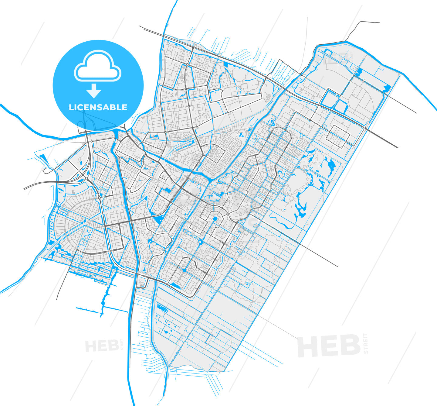 Purmerend, North Holland, Netherlands, high quality vector map