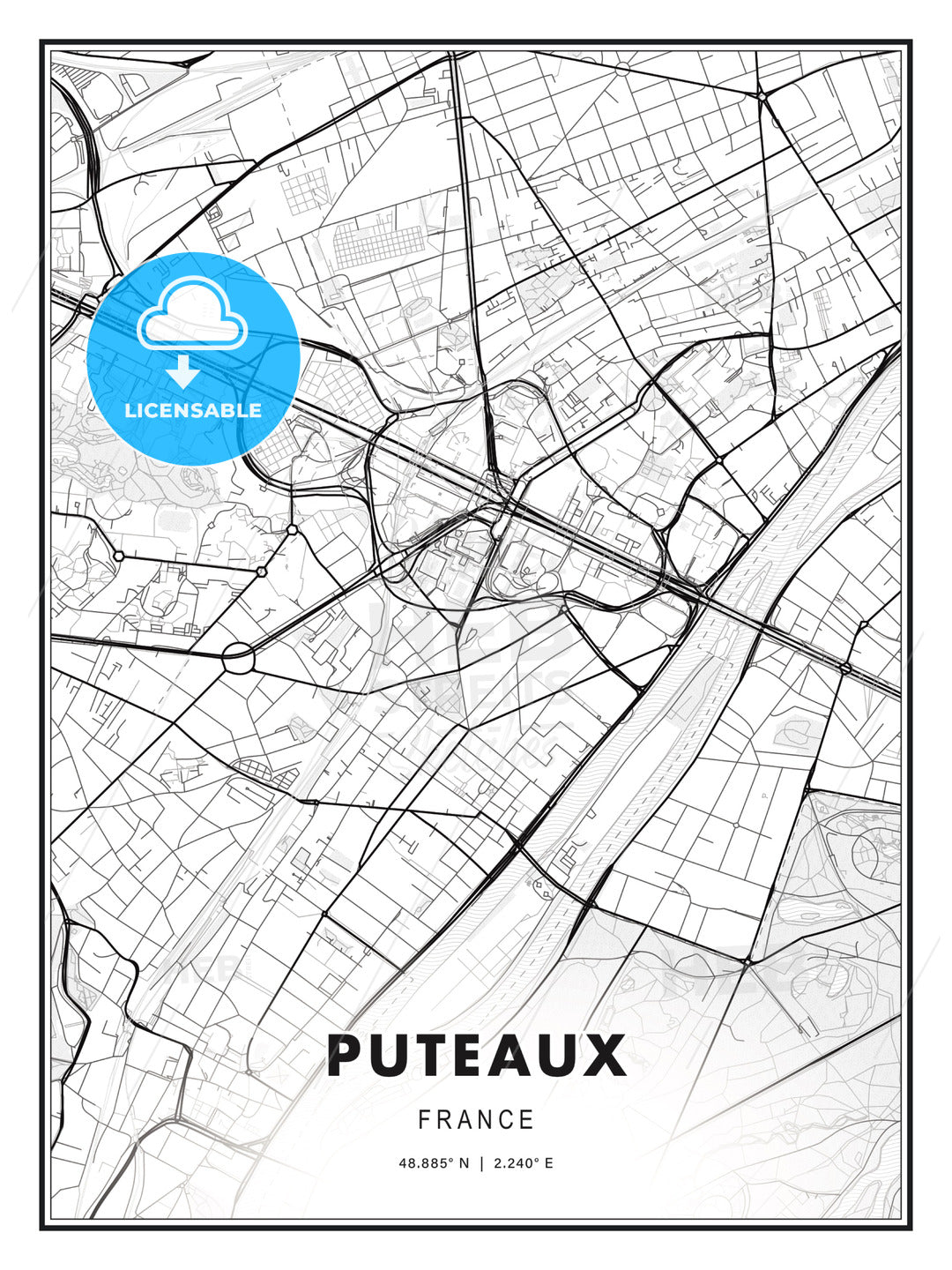 Puteaux, France, Modern Print Template in Various Formats - HEBSTREITS Sketches