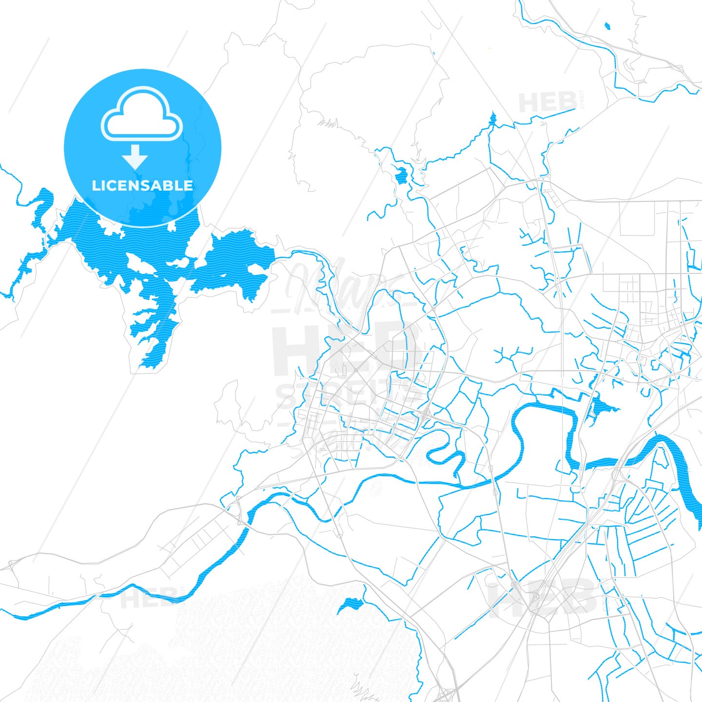 Putian, China PDF vector map with water in focus