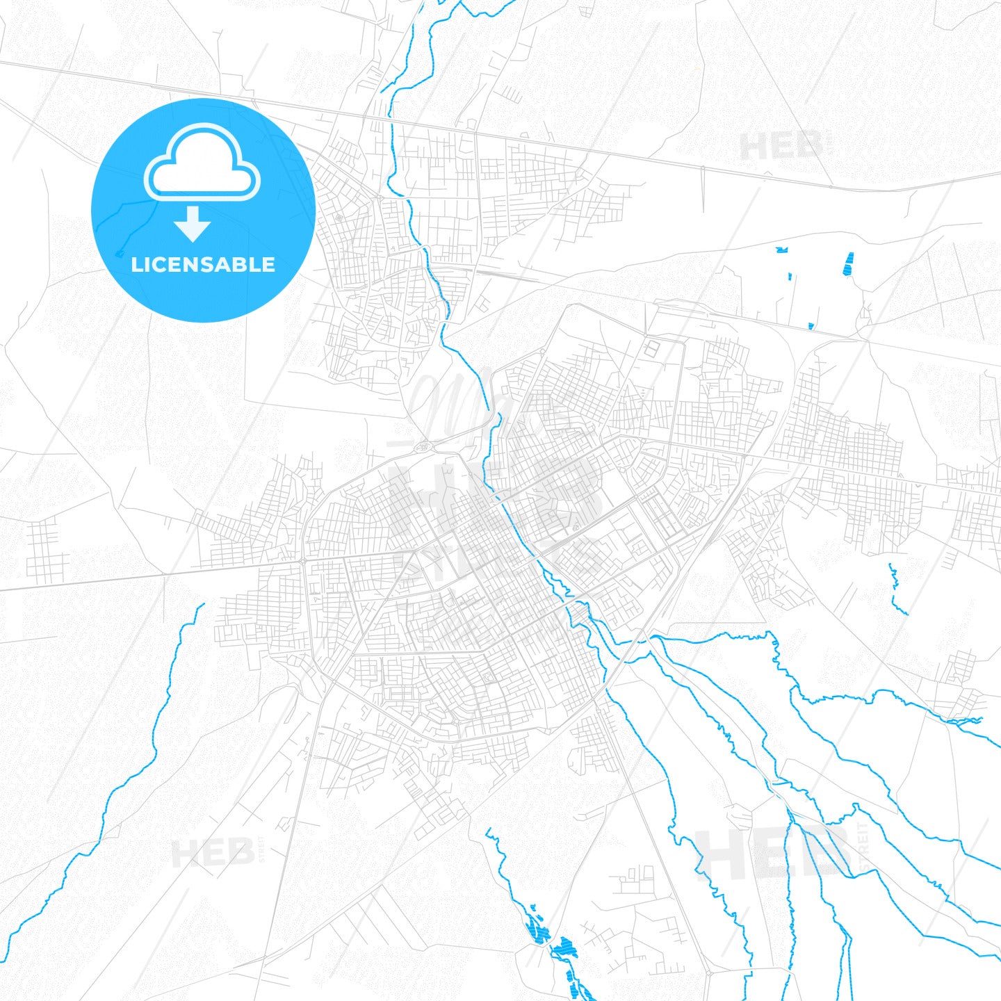 Qamishli, Syria PDF vector map with water in focus