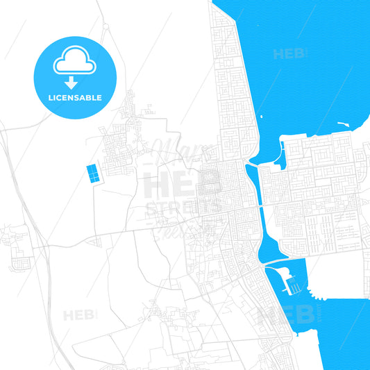 Qatif, Saudi Arabia PDF vector map with water in focus