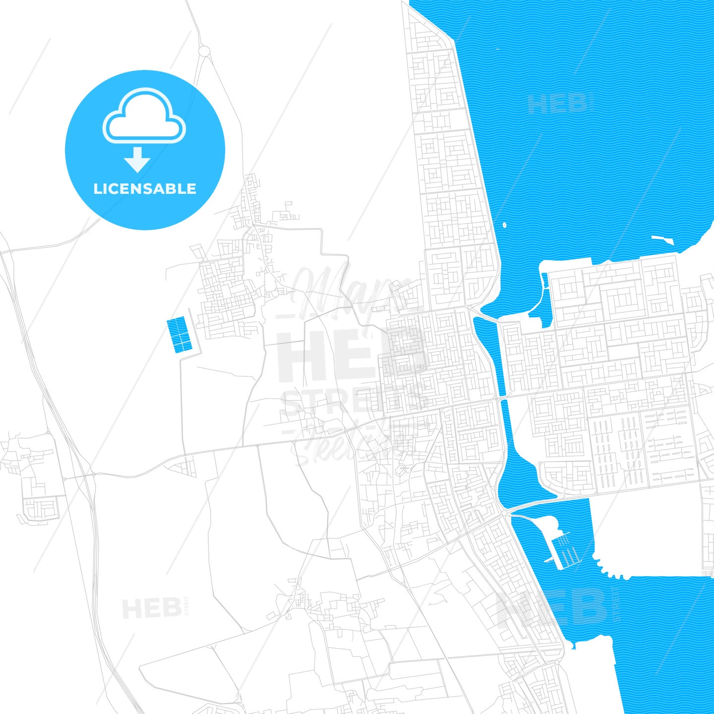 Qatif, Saudi Arabia PDF vector map with water in focus