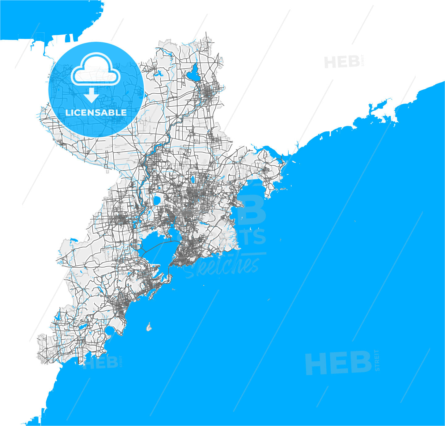 Qingdao, Shandong, China, high quality vector map