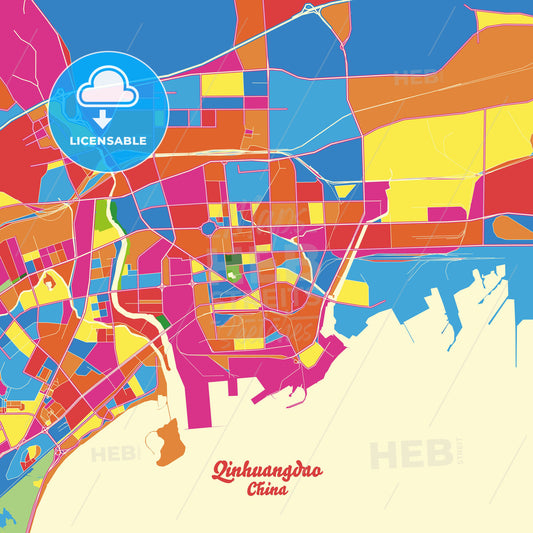 Qinhuangdao, China Crazy Colorful Street Map Poster Template - HEBSTREITS Sketches
