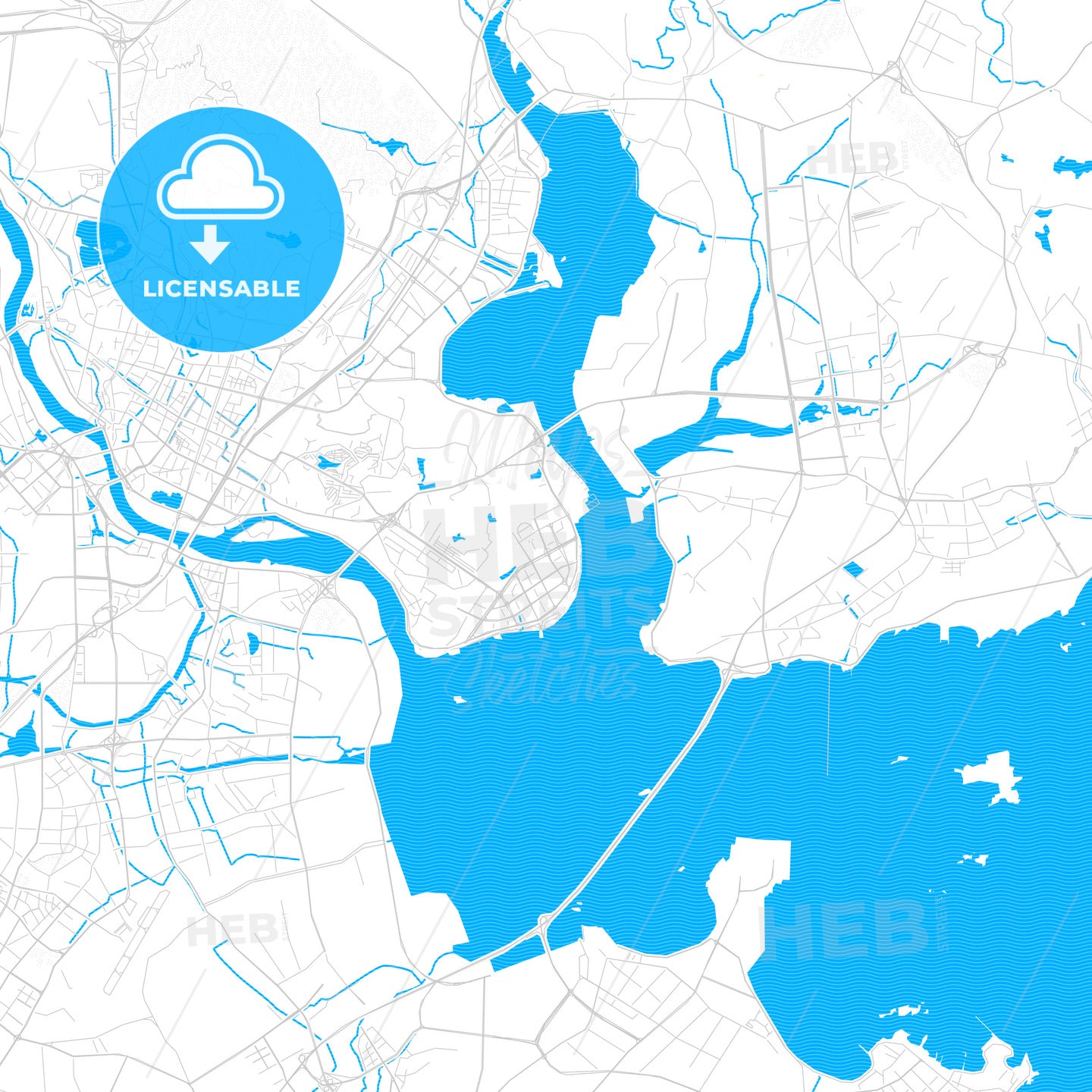 Quanzhou, China PDF vector map with water in focus