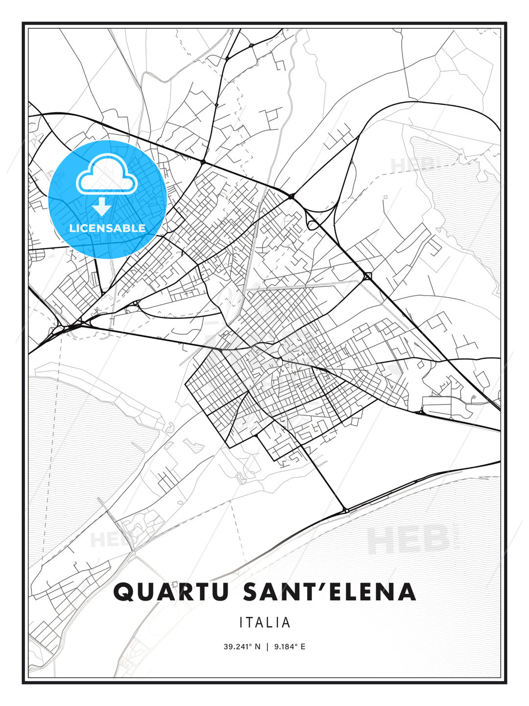Quartu Sant Elena, Italy, Modern Print Template in Various Formats - HEBSTREITS Sketches