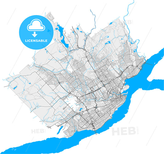 Quebec City, Quebec, Canada, high quality vector map