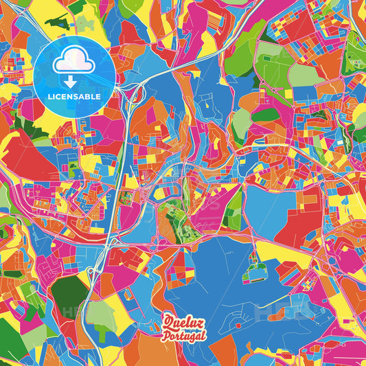 Queluz, Portugal Crazy Colorful Street Map Poster Template - HEBSTREITS Sketches