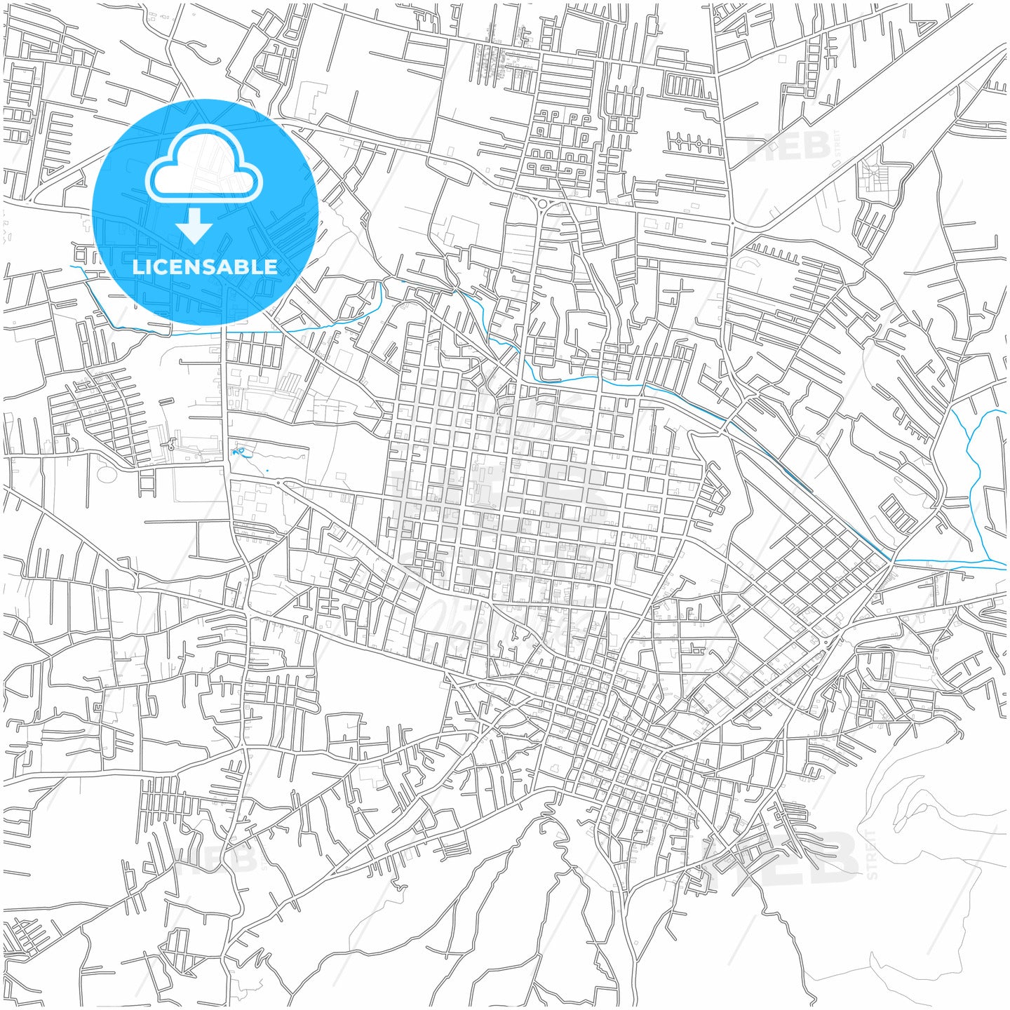 Quetzaltenango, Quetzaltenango, Guatemala, city map with high quality roads.