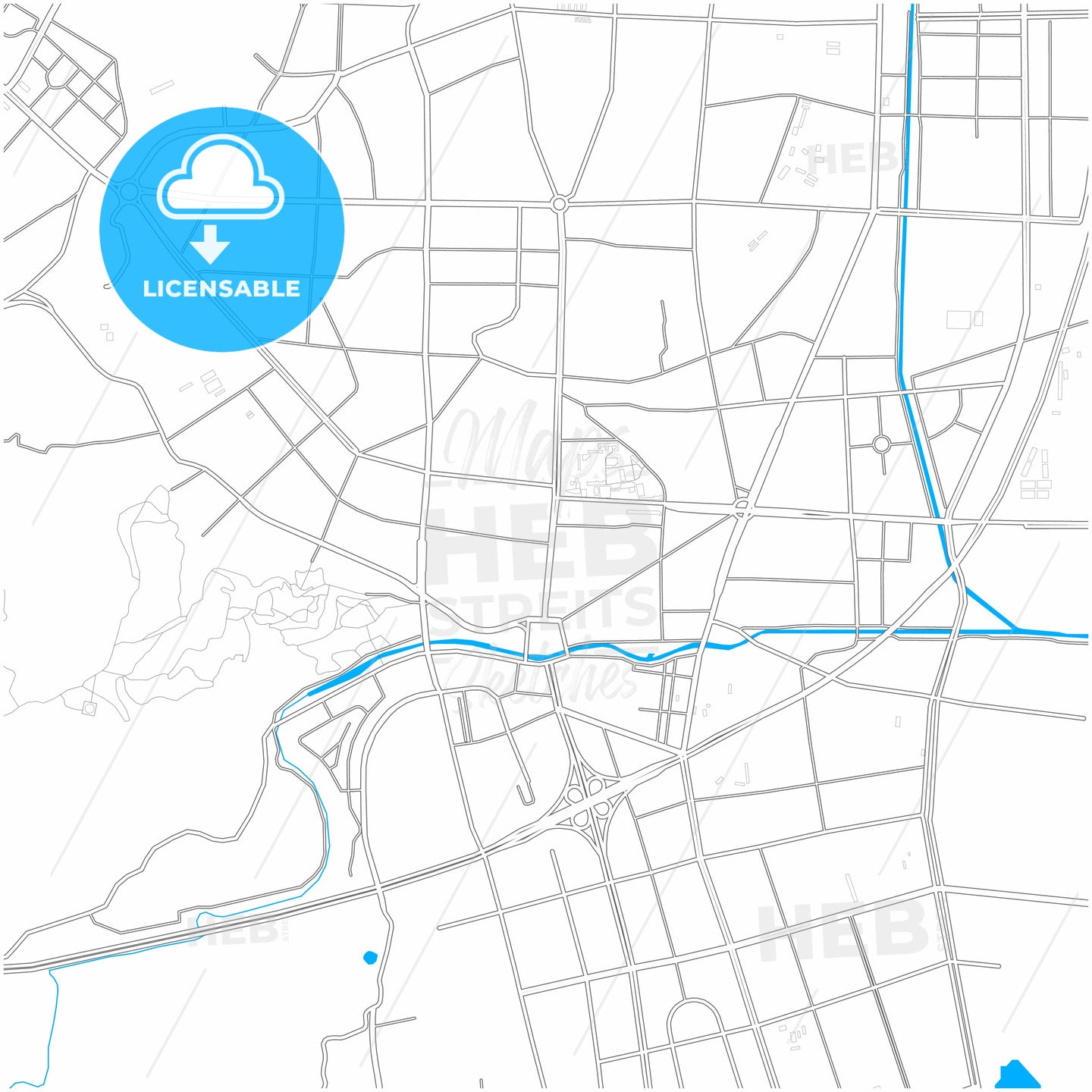 Qujing, Yunnan, China, city map with high quality roads.