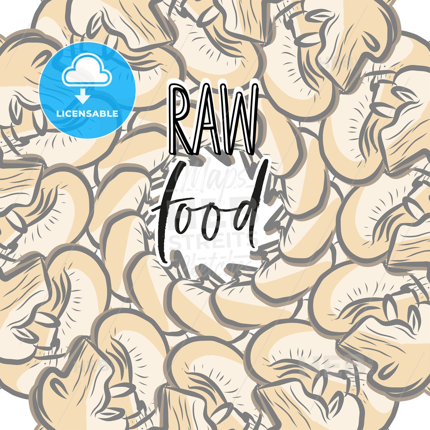 RAW food lettering and Mushrooms arranged in a circle – instant download