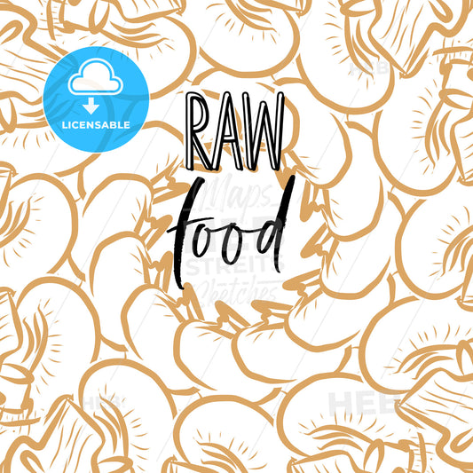 RAW food lettering on outlined Mushrooms banner template – instant download