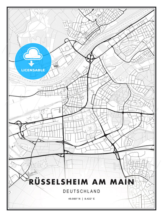 RÜSSELSHEIM AM MAIN / Russelsheim am Main, Germany, Modern Print Template in Various Formats - HEBSTREITS Sketches