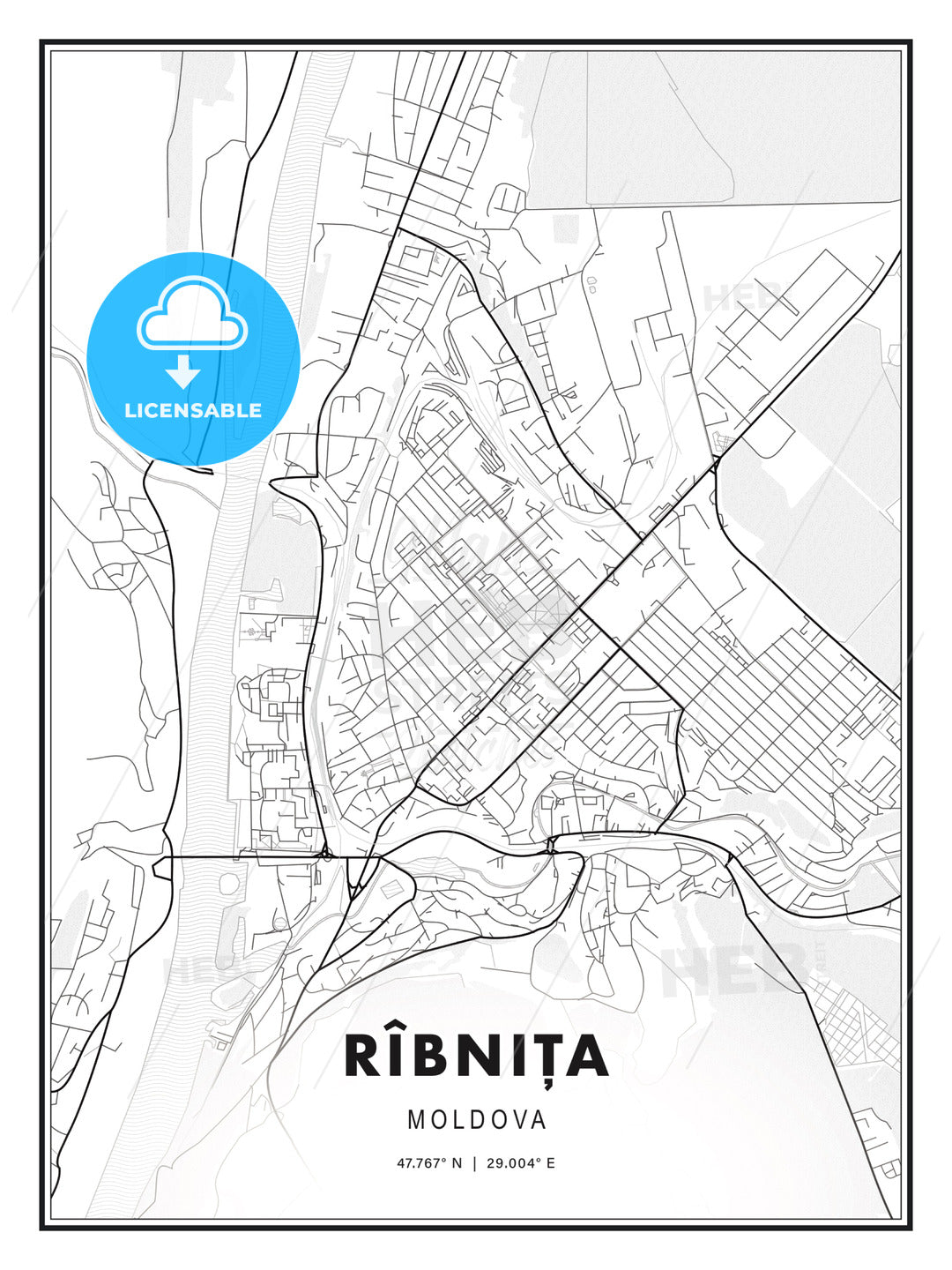 Rîbnița, Moldova, Modern Print Template in Various Formats - HEBSTREITS Sketches