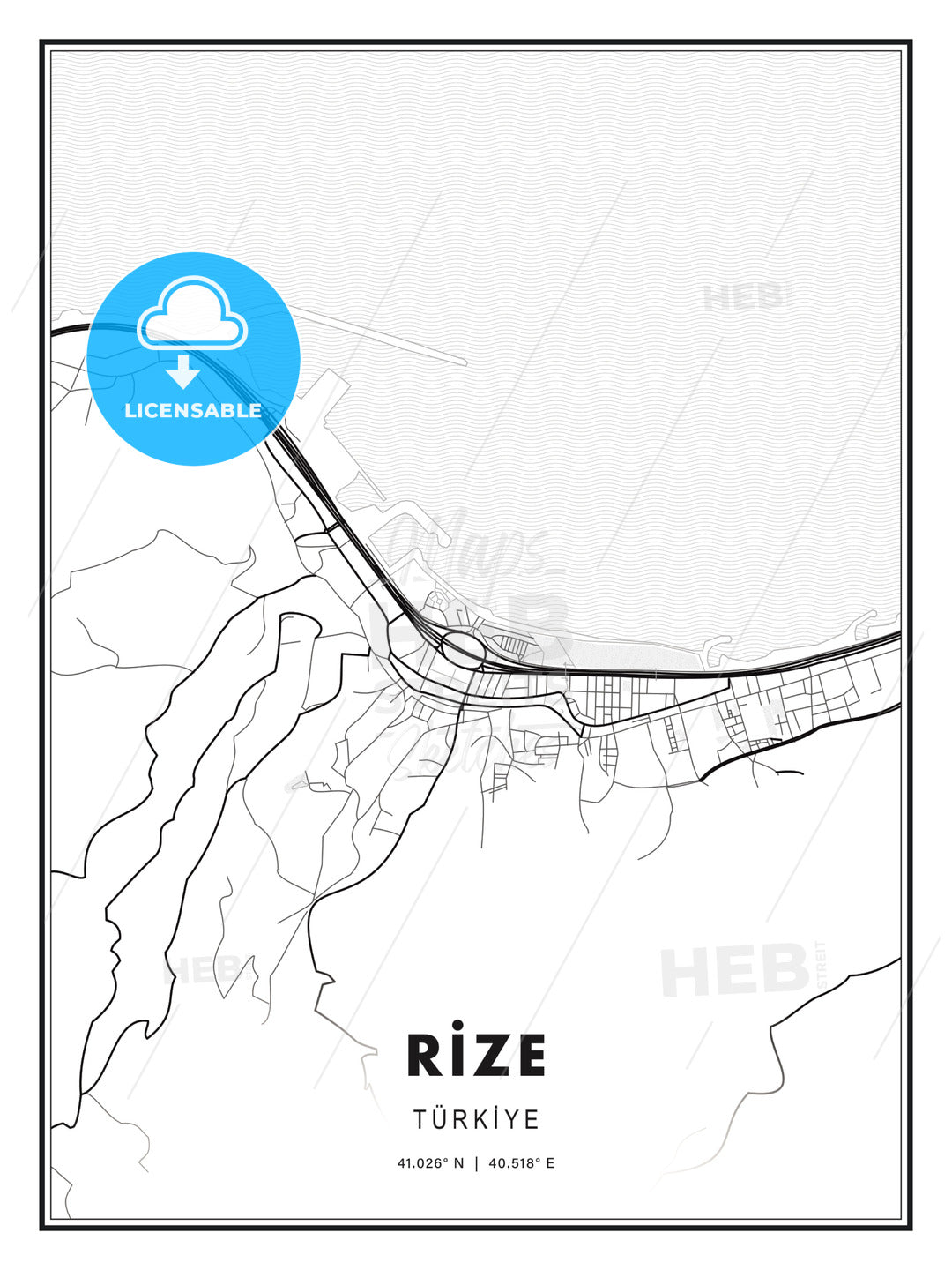 RİZE / Rize, Turkey, Modern Print Template in Various Formats - HEBSTREITS Sketches