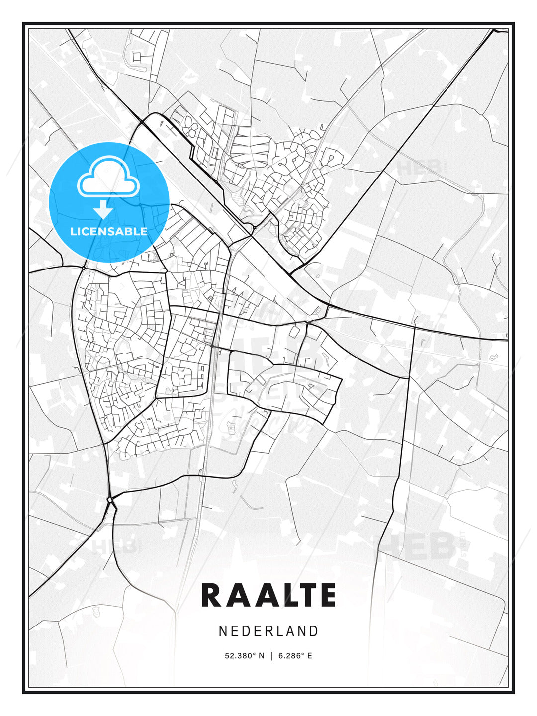 Raalte, Netherlands, Modern Print Template in Various Formats - HEBSTREITS Sketches