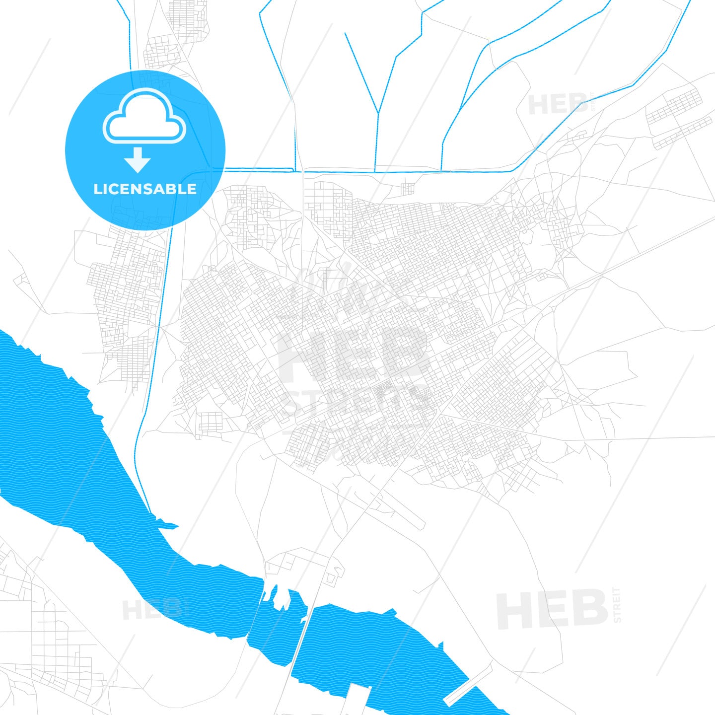Rabak, Sudan PDF vector map with water in focus
