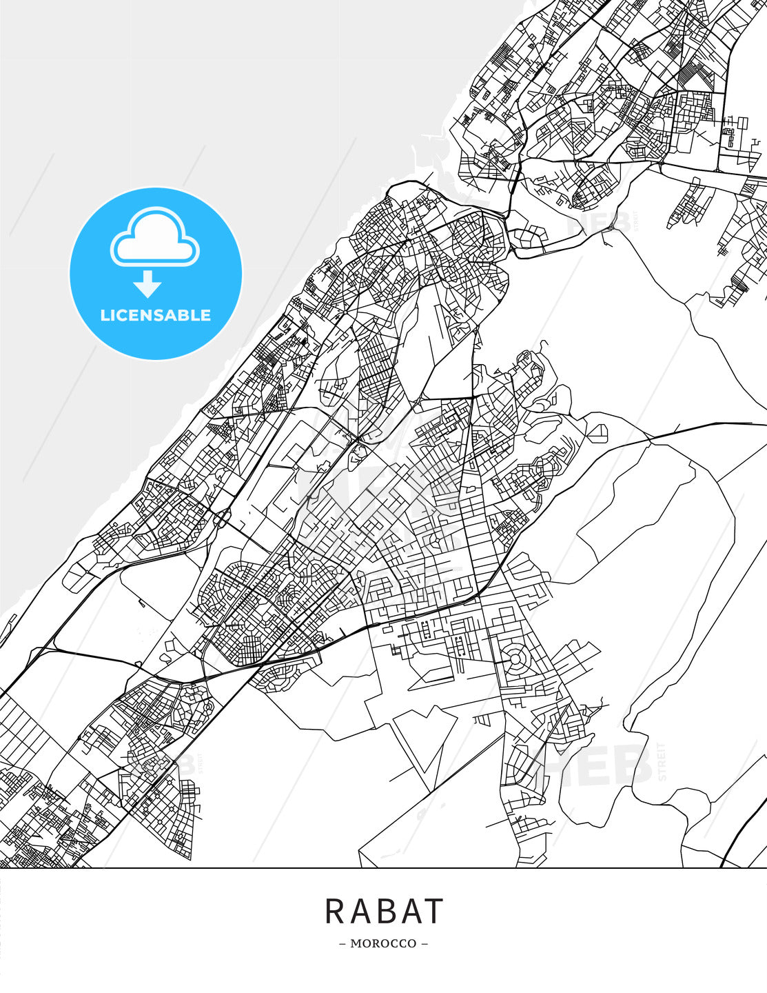 Rabat, Morocco, Map Poster Borderless Print Template – HEBSTREITS