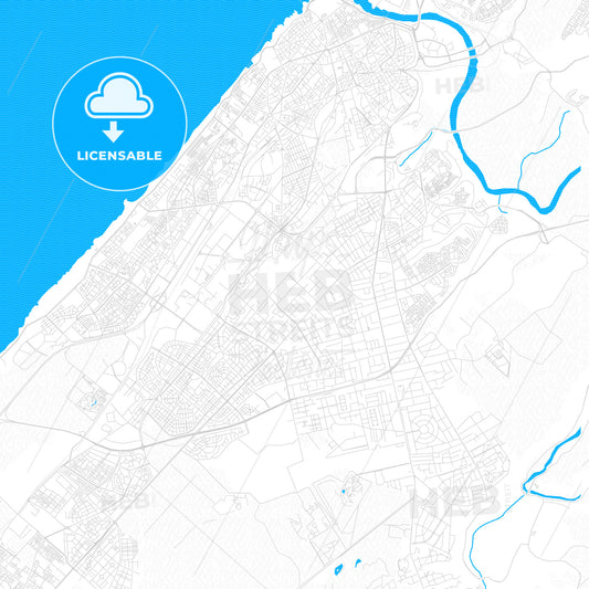 Rabat, Morocco PDF vector map with water in focus
