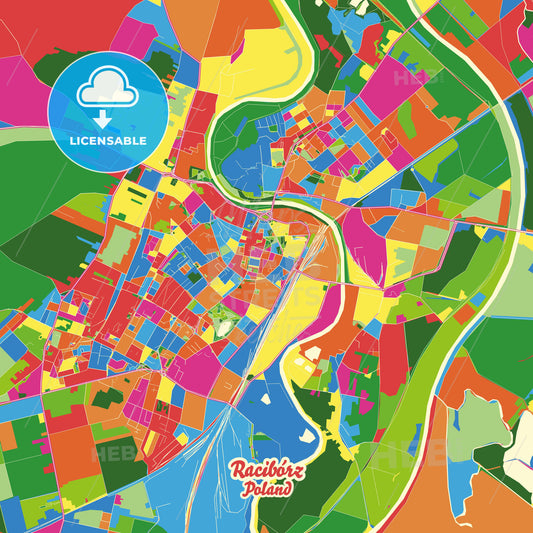 Racibórz, Poland Crazy Colorful Street Map Poster Template - HEBSTREITS Sketches
