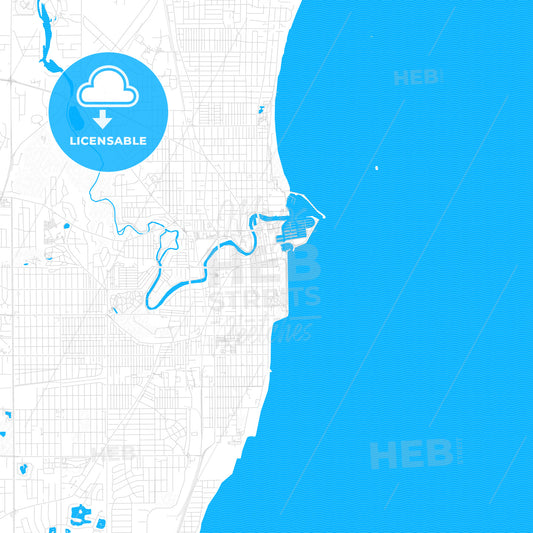 Racine, Wisconsin, United States, PDF vector map with water in focus