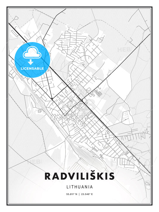Radviliškis, Lithuania, Modern Print Template in Various Formats - HEBSTREITS Sketches