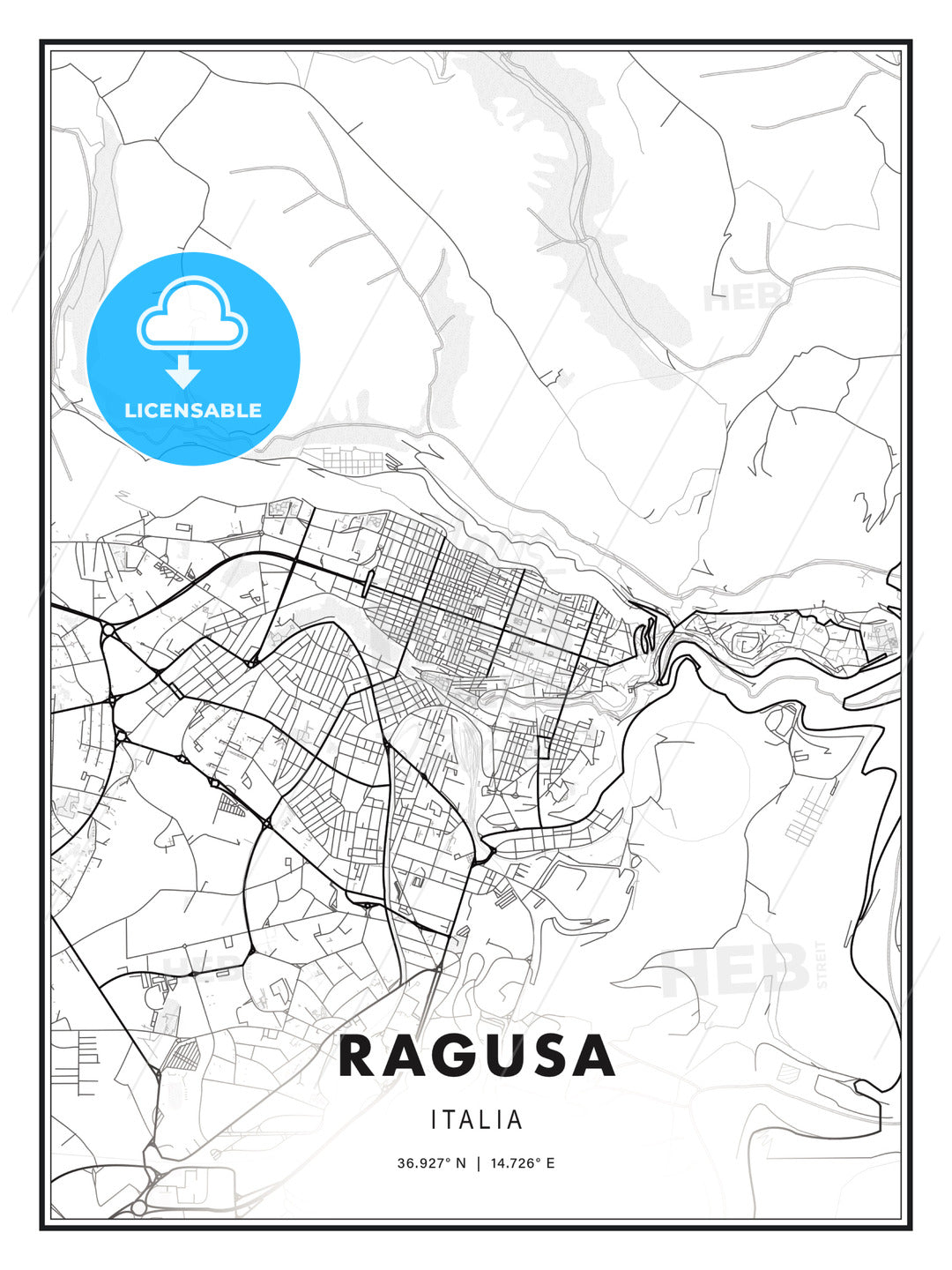 Ragusa, Italy, Modern Print Template in Various Formats - HEBSTREITS Sketches
